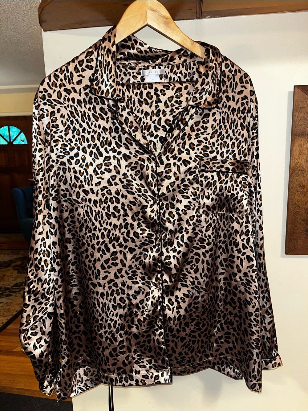 PINK Victoria's Secret Leopard Satin Button-Down in Taupe and Black